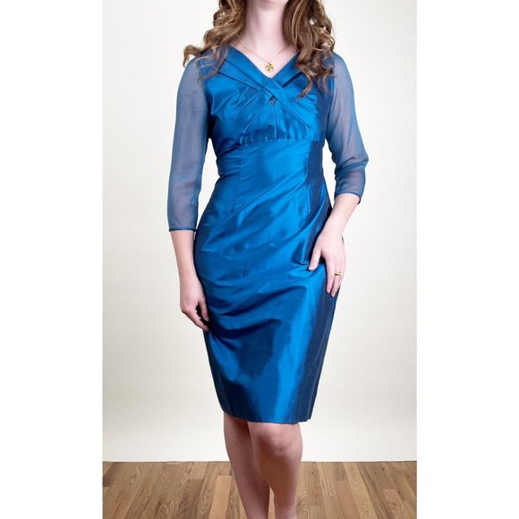 Vintage 50s 60s Handmade Silk Midi Dress Sheer Formal Cocktail Wedding Guest - Picture 7 of 7